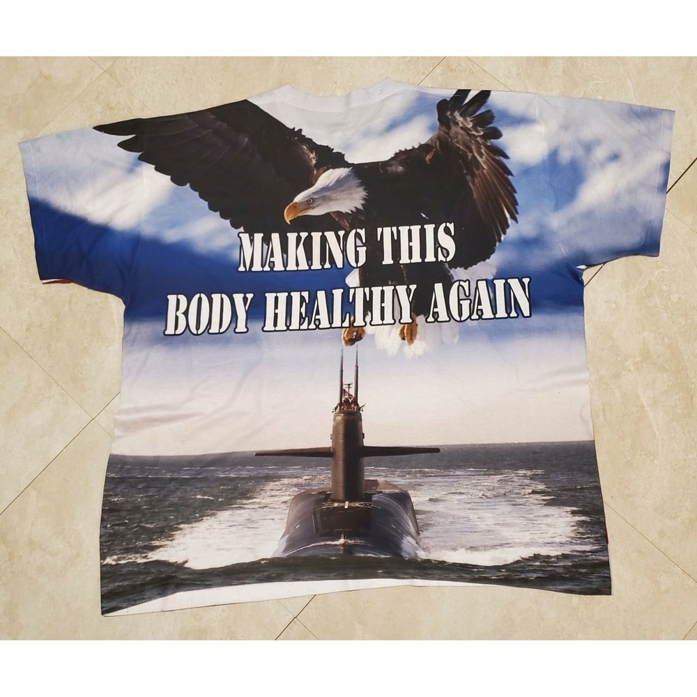 Naval Subase Fitness Navy AOP All Over Print Patriotic T Shirt size 2XL XXL